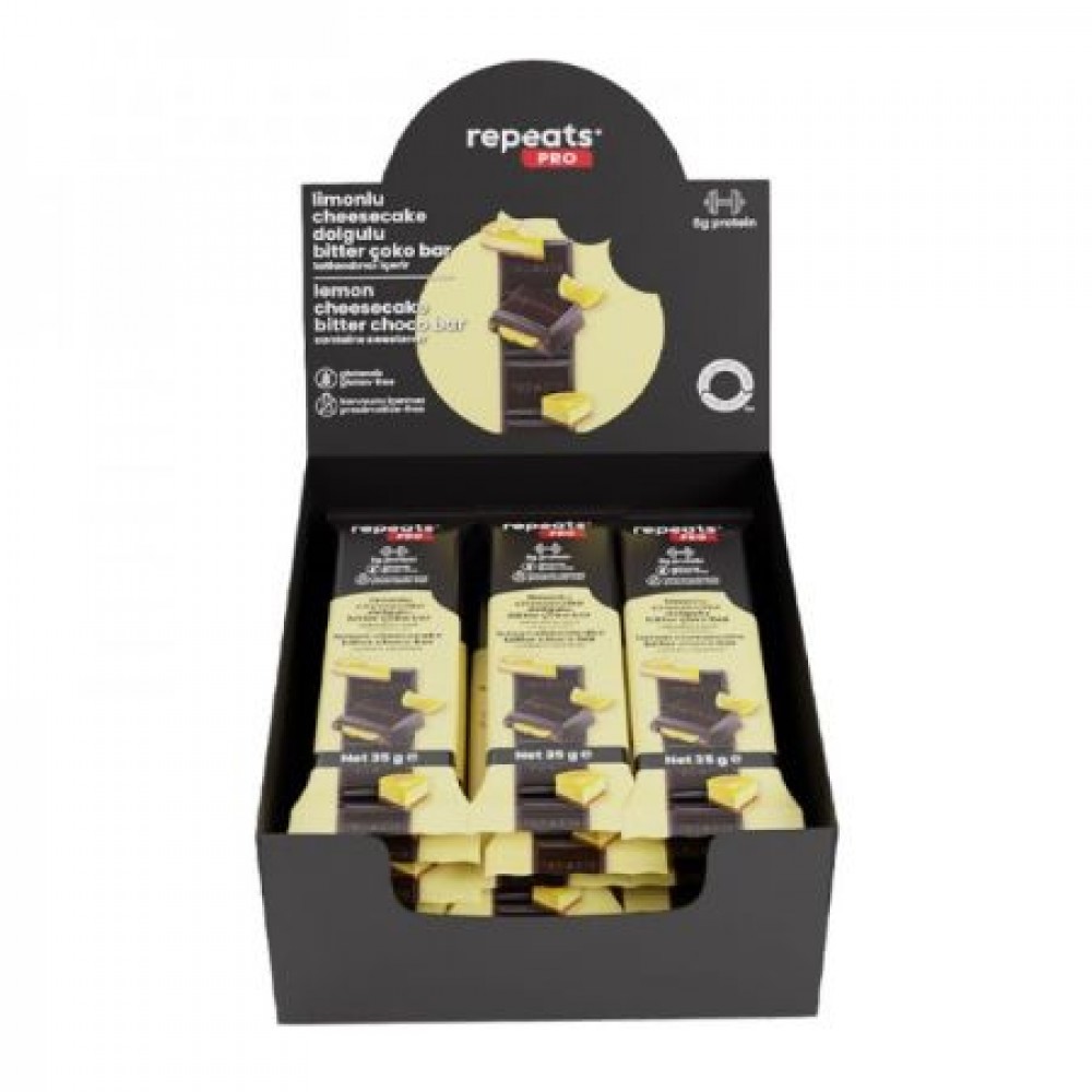 REPEATS PRO LIMONLU CHEESCAKE DOLGULU BİTTER ÇOKO BAR 12 X 35 GR