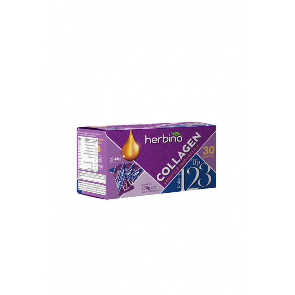 Herbina  Tip 1, 2, 3 Kolajen (Collagen) Karışımı Kivi Aromalı Saşe 30 Saşe x 11 Gram